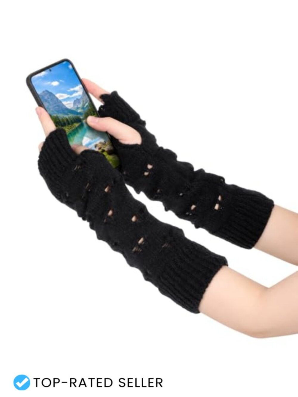 Ripped Knitted Fingerless Gloves Arm Warmers Gothic Punk Y2K